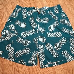 Brisira Mens Swim Trunks 44 Teal Pineapple‎ Print Board Shorts Cargo Pocket